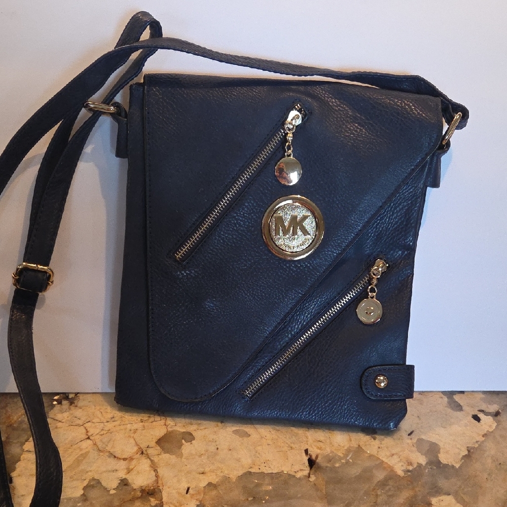 MK  Dark Blue Crossbody Bag with Gold Details